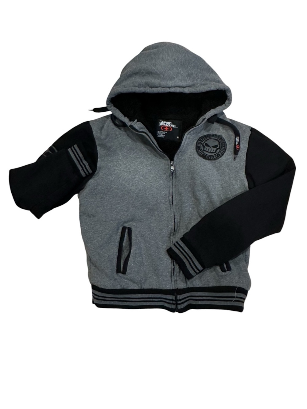 Men's Grey and Black Zip-Up Hooded Sweater